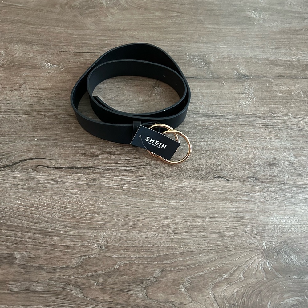 SHEIN Black Belt with Gold Buckle